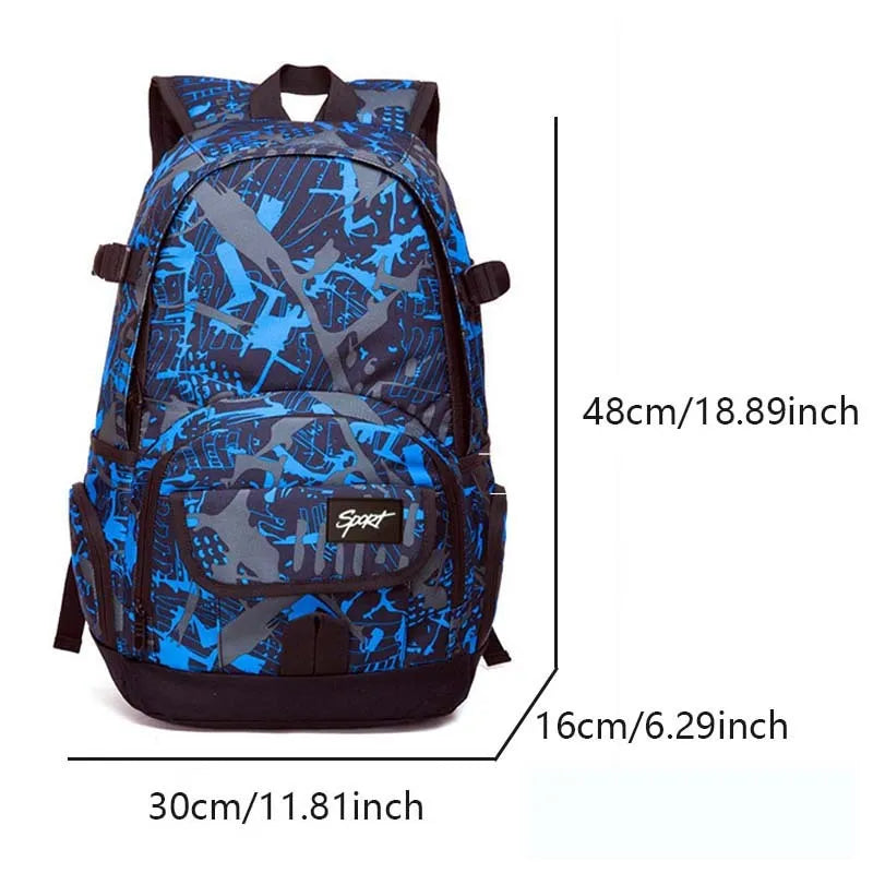 Blue or red nylon backpack with large 20-32 litre capacity for school, travel and outdoor use