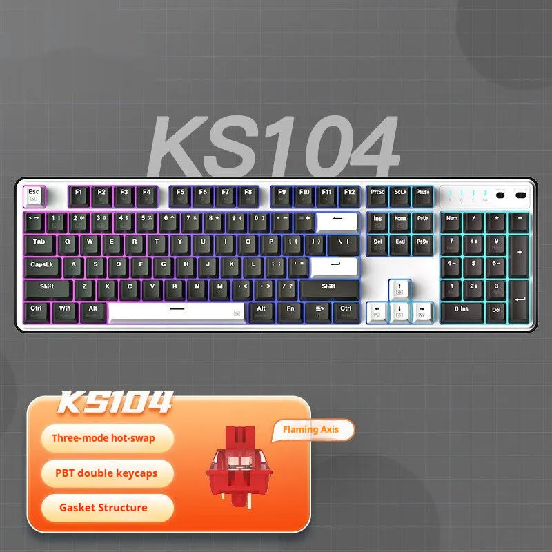 Red Dragon 104-key mechanical keyboard with RGB lighting and three connection modes