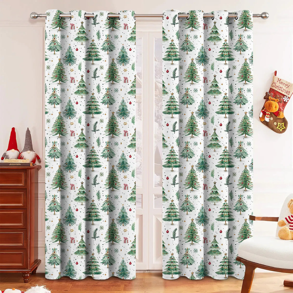 Christmas Forest colour punching shading curtain decoration in polyester fabric