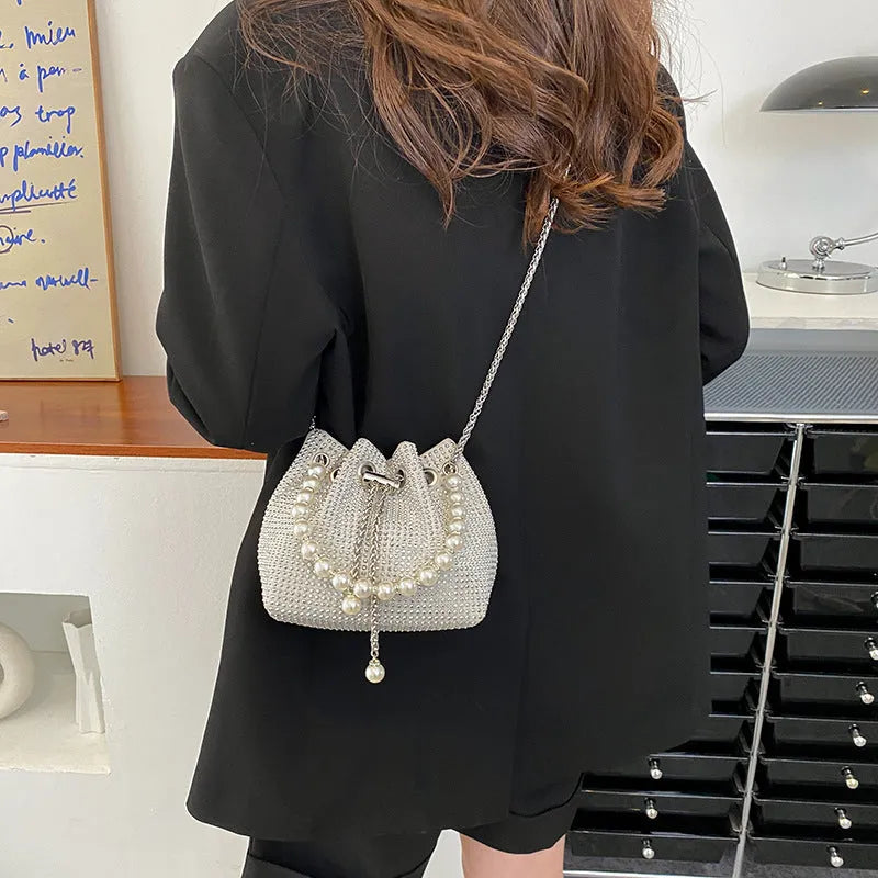Western style diamond crossbody bag in soft PU with chain strap and organiser pockets