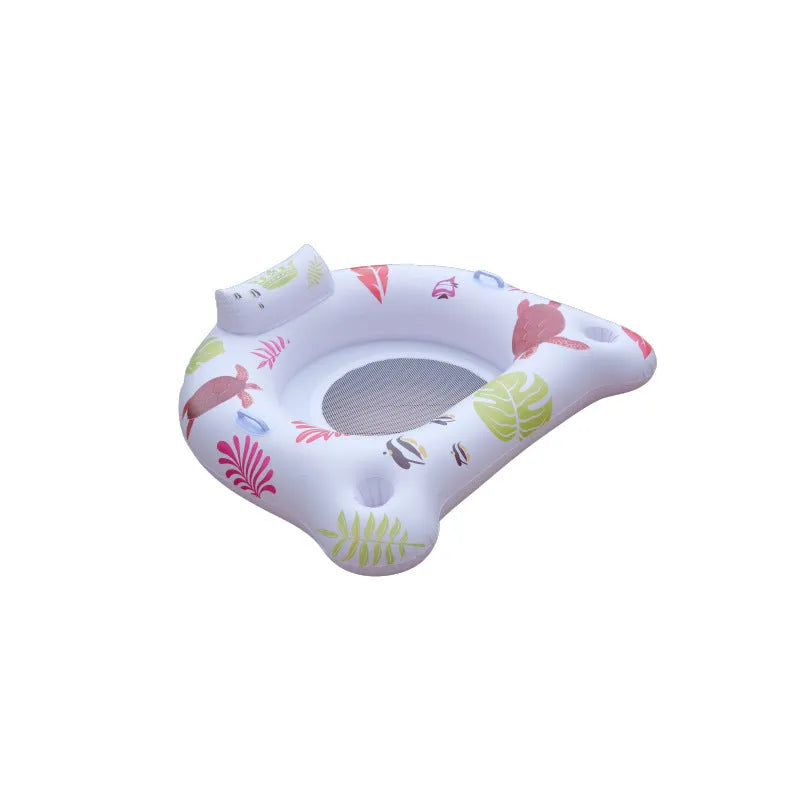 White U-shaped inflatable pool float with LED lights illuminated on water
