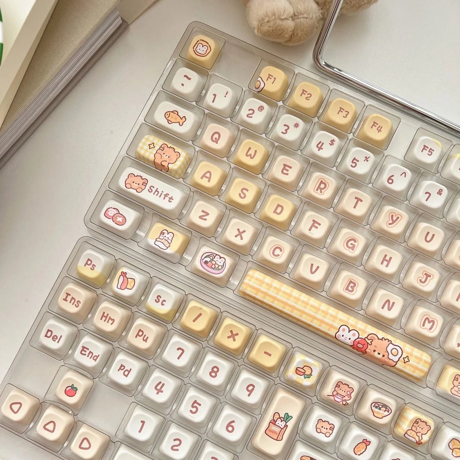 PBT key caps with rabbit bear restaurant thermal sublimation design in EOA height profile