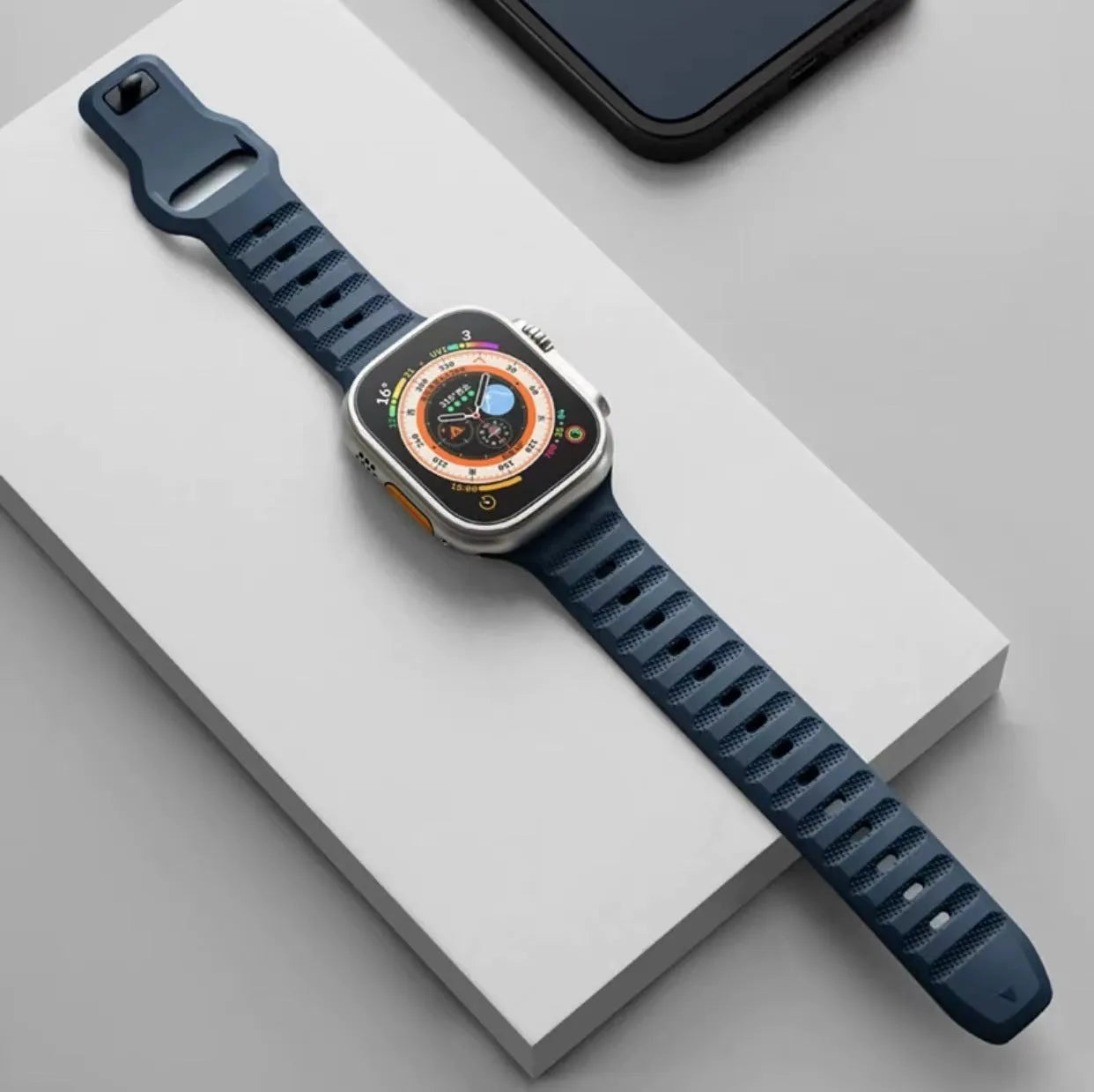 Fluoro rubber Apple Watch strap in multiple colours with T buckle, compatible with Ultra and Series 8 to 1 models.