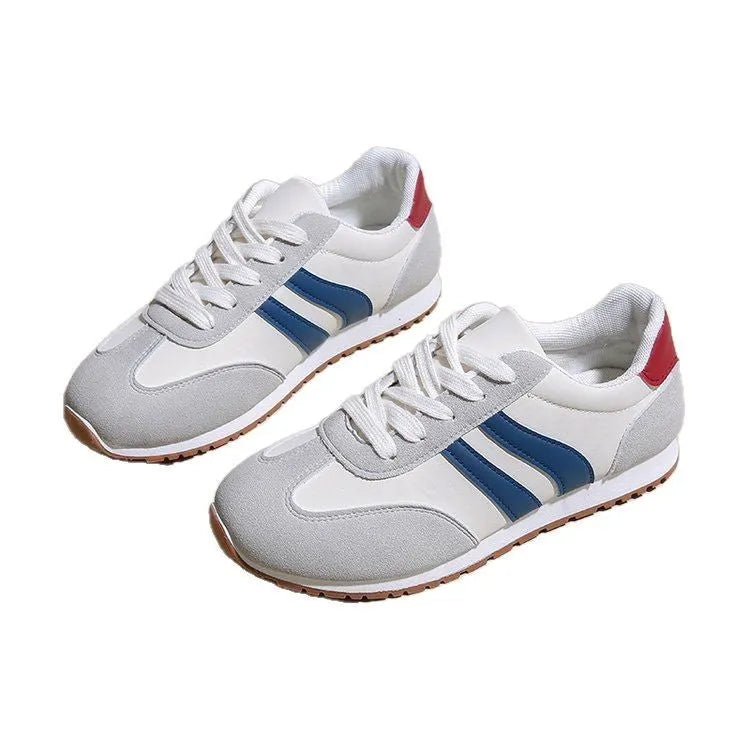 Blue and grey Cortez stripe leisure shoes with artificial PU uppers and flat rubber soles