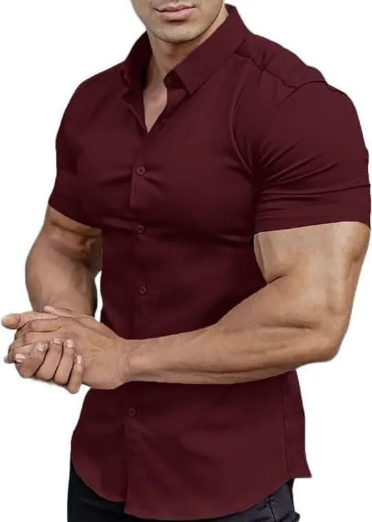 Men's short sleeve printed casual shirt in cardigan style with collar, available in multiple colours