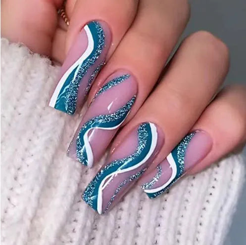 Ballet wave line nail stickers set with jelly glue in multiple pattern options