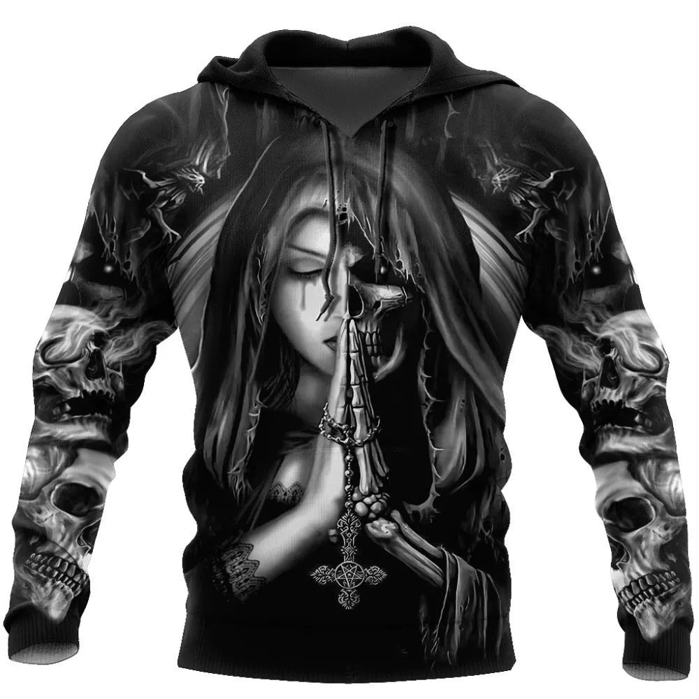 Halloween skull anime 3D print hooded sweatshirt available in multiple sizes