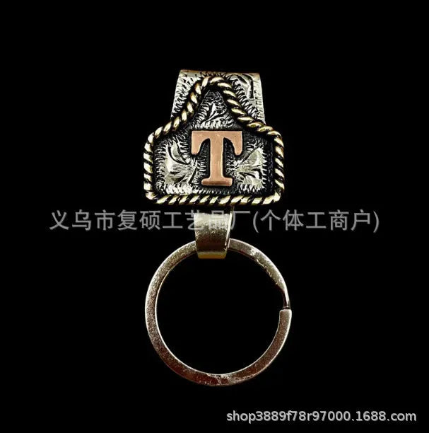Metal cow tag belt key holder with keychain attachment in various colour options