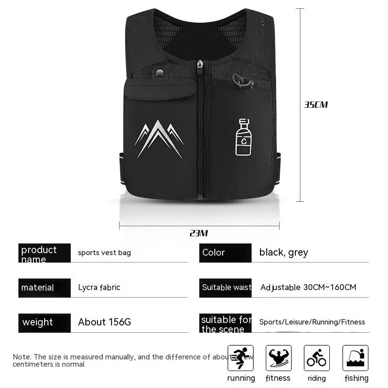 Sports running vest with integrated phone pocket in breathable mesh fabric