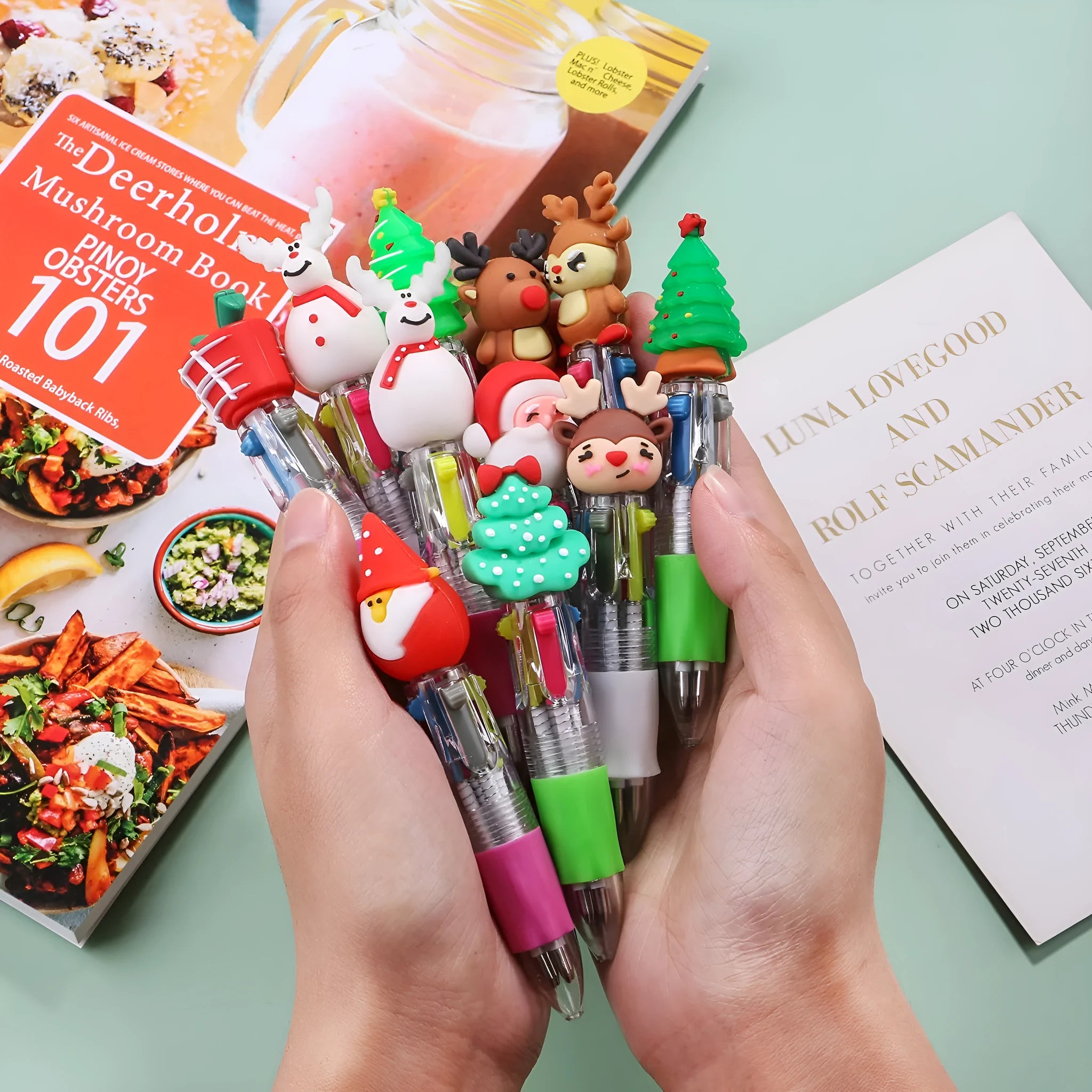 Christmas mini four-colour ballpoint pen with press mechanism and festive designs