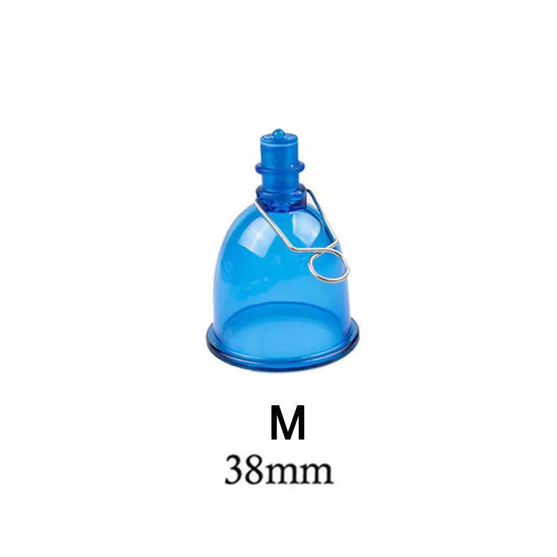 Blue silicone male masturbator stretch exerciser showing three size options S, M, L