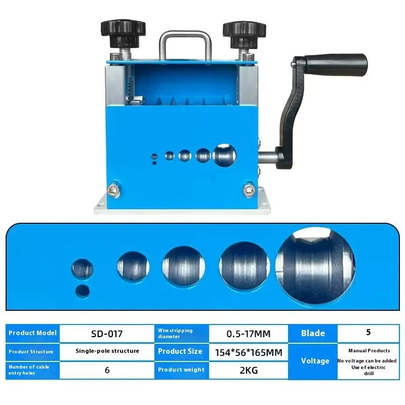 SD-017 manual wire stripping machine showing compact design and cable insertion point