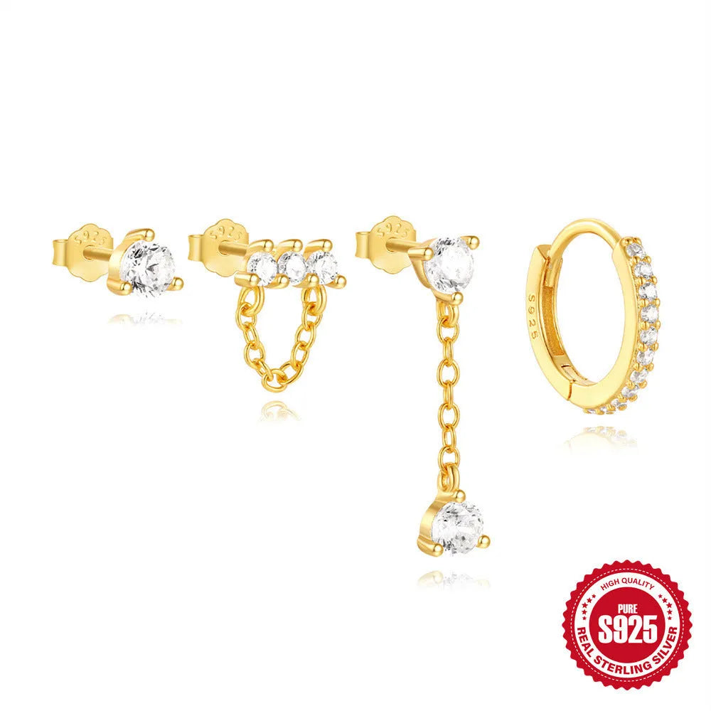 S925 sterling silver geometric earrings with clover petal detailing in electroplated gold finish