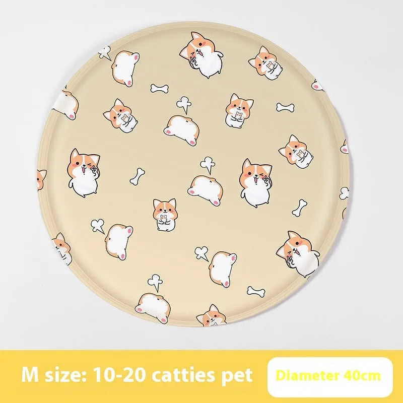 Round pet cooling mat with cartoon design options for dogs in two size variations