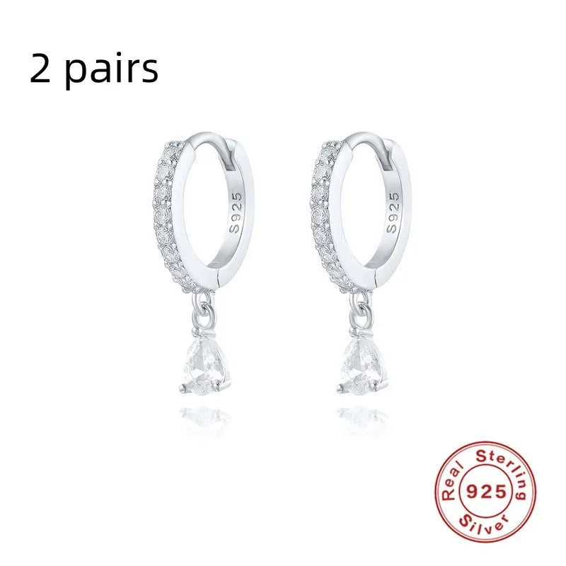 S925 sterling silver water drop earrings with geometric shape and diamond/gemstone accent options