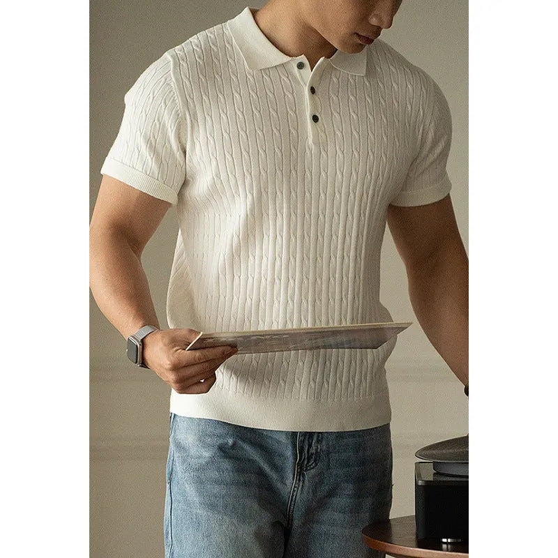 Men's khaki coloured short sleeve business top made from a polyester blend fabric.