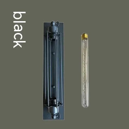 Industrial retro iron wall lamp in antique style with elongated flute-shaped shade.