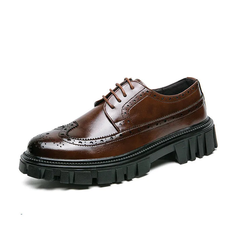 Men's black and brown artificial PU brogue shoes with round toe for business formal wear