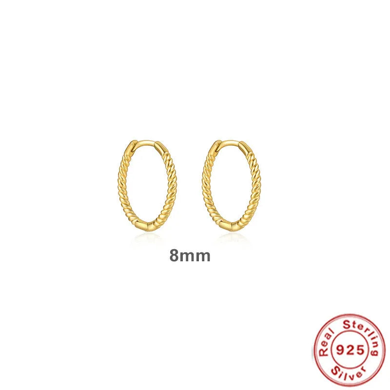 Sterling Silver twisted string round ring earrings in gold or platinum electroplated finishes