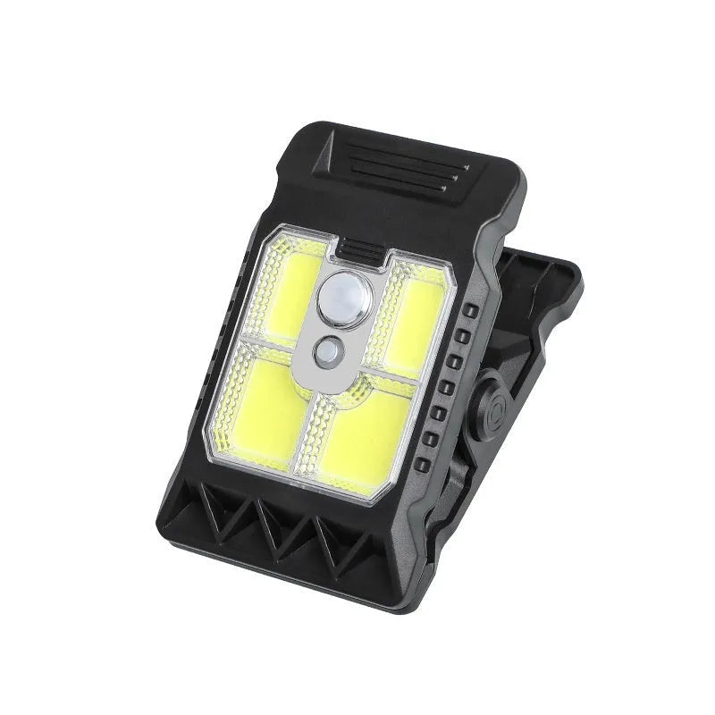 Compact motion-activated clip lamp with IP65 rating and battery power