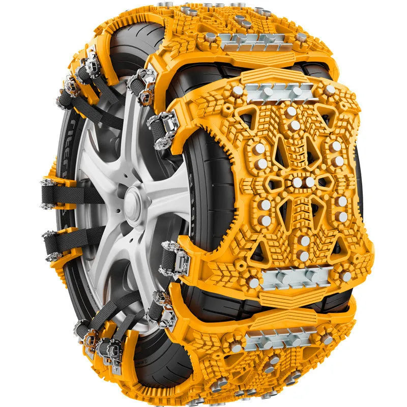 Steel plate snow chains for cars and SUVs with snow shovel and gloves in winter kit