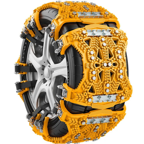 Steel plate snow chains for cars and SUVs with snow shovel and gloves in winter kit