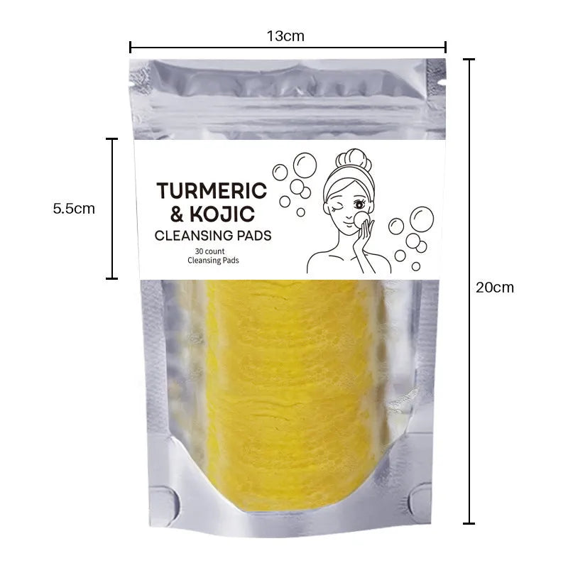 Turmeric facial cleansing pad set with 30 reusable pads, ginger soap and cleansing mousse components