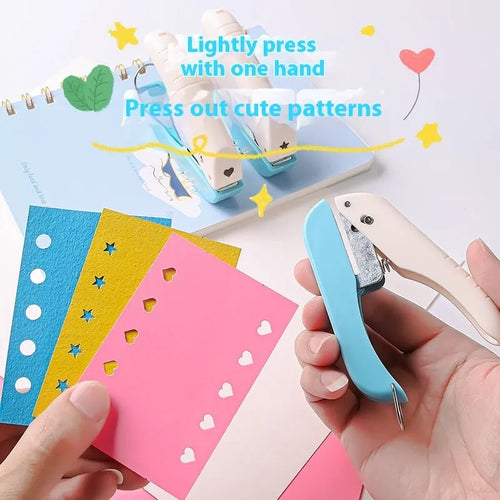 Small manual embossing punch tool for paper with Love, Star, 4mm and 6mm round patterns
