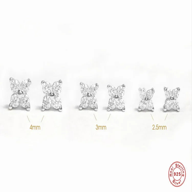 S925 sterling silver petal crystal flowers stud earrings in gold and platinum plating options.