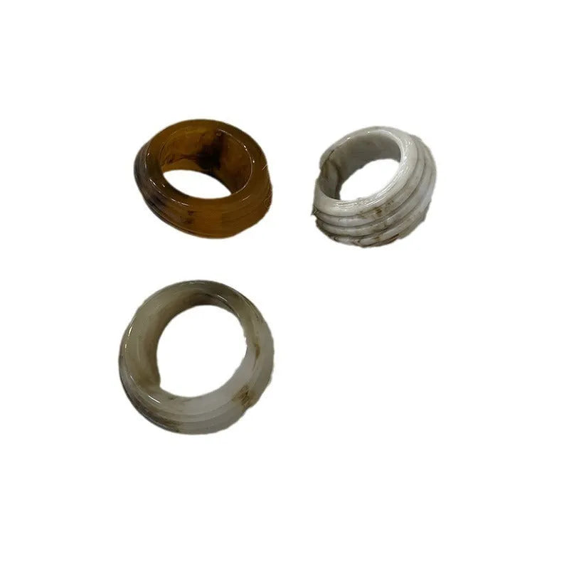 Chinese style irregular geometric resin wide ring in brown and white colour options