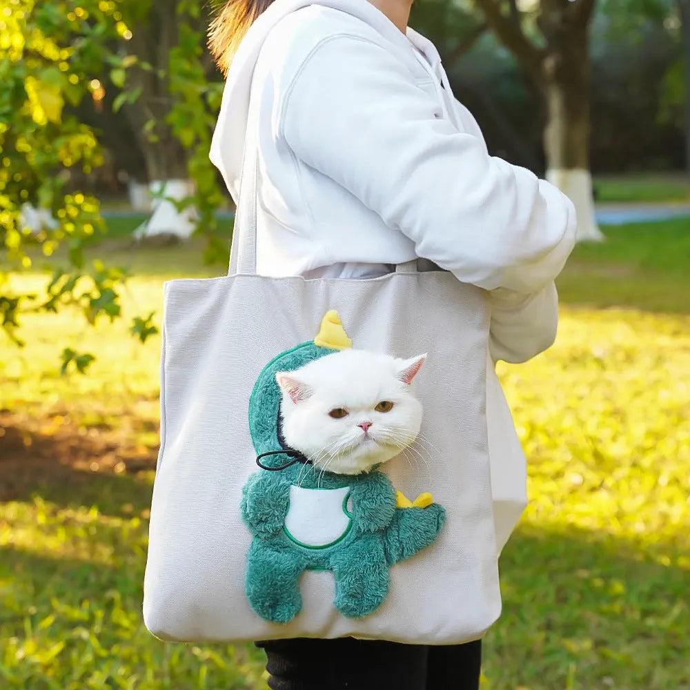 Canvas pet carrier backpack with cartoon pattern design for small dogs and cats