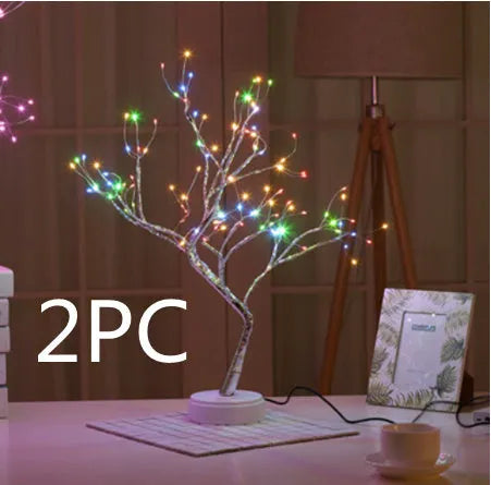 USB-powered Christmas tree light with touch control and 108 LED lights in festive decoration setting