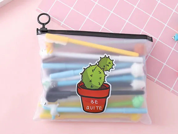 Plastic pen case containing 20 cartoon style 0.5mm black neutral pens
