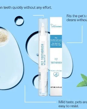Soft Breath Care Pet Toothbrush Pen with flexible silicone bristles and 3ml refillable gel tube