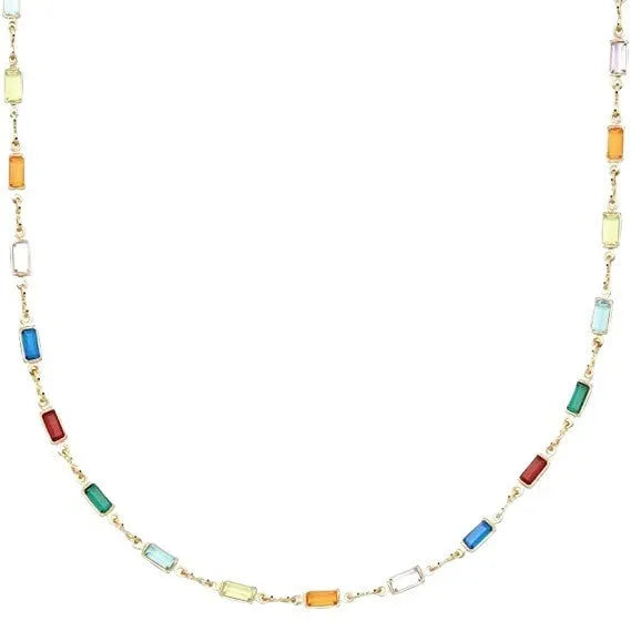 Geometric crystal pendant necklace for women with alloy chain, shown in a random colour.