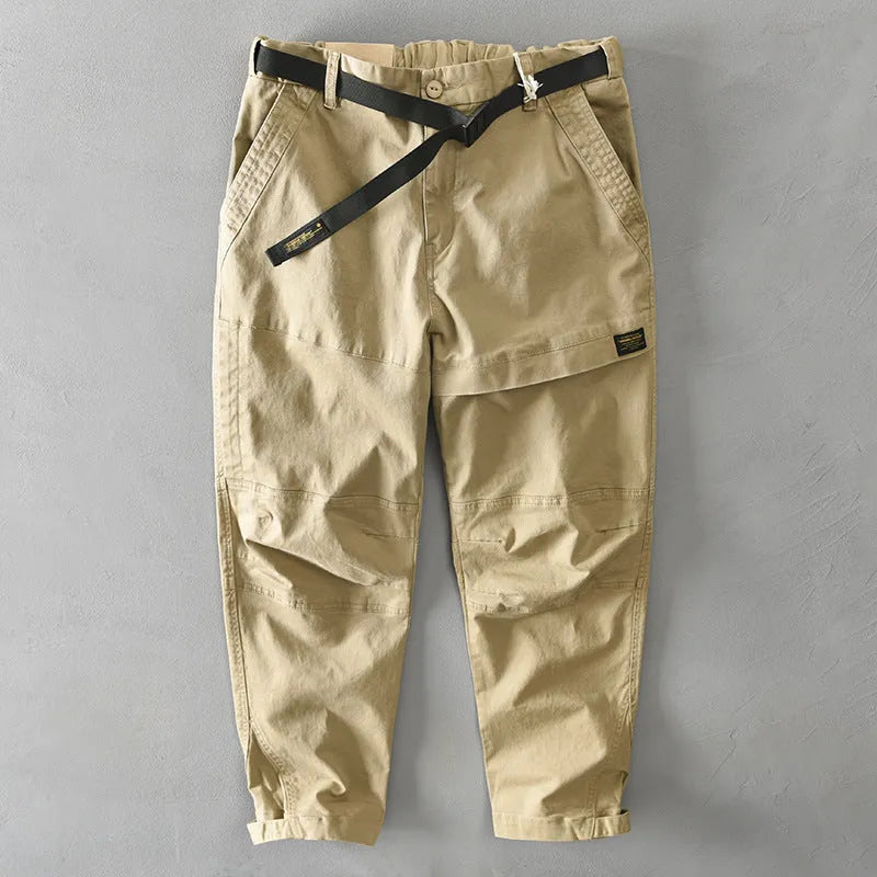 Men's cotton casual overalls with elastic waist in khaki colour