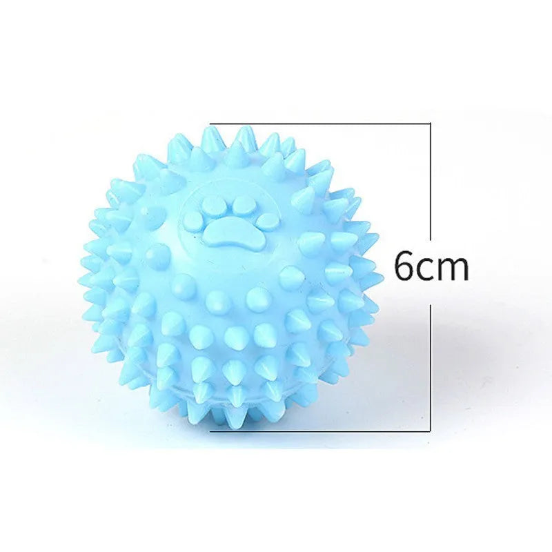 Blue TPR dog chewing ball with footprint texture, 6cm diameter pet dental toy