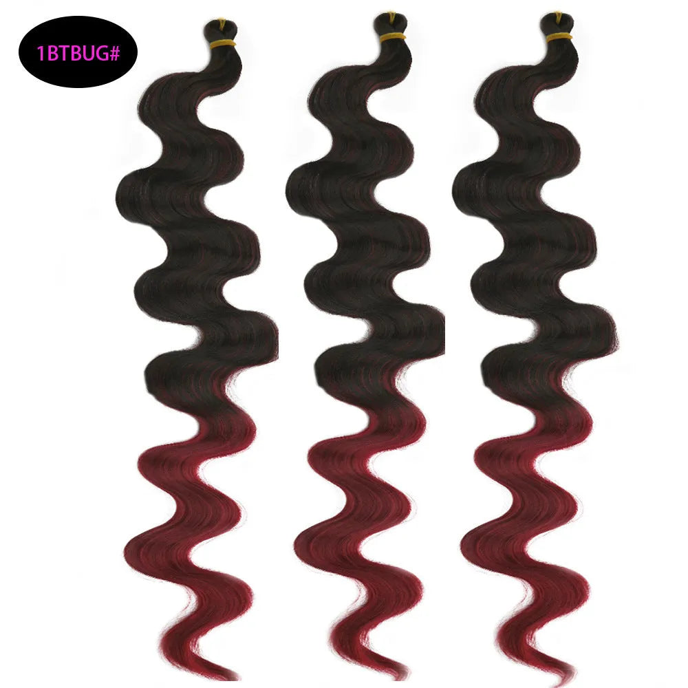 Wine red 24-inch crochet braid hair extensions with big wave texture on display