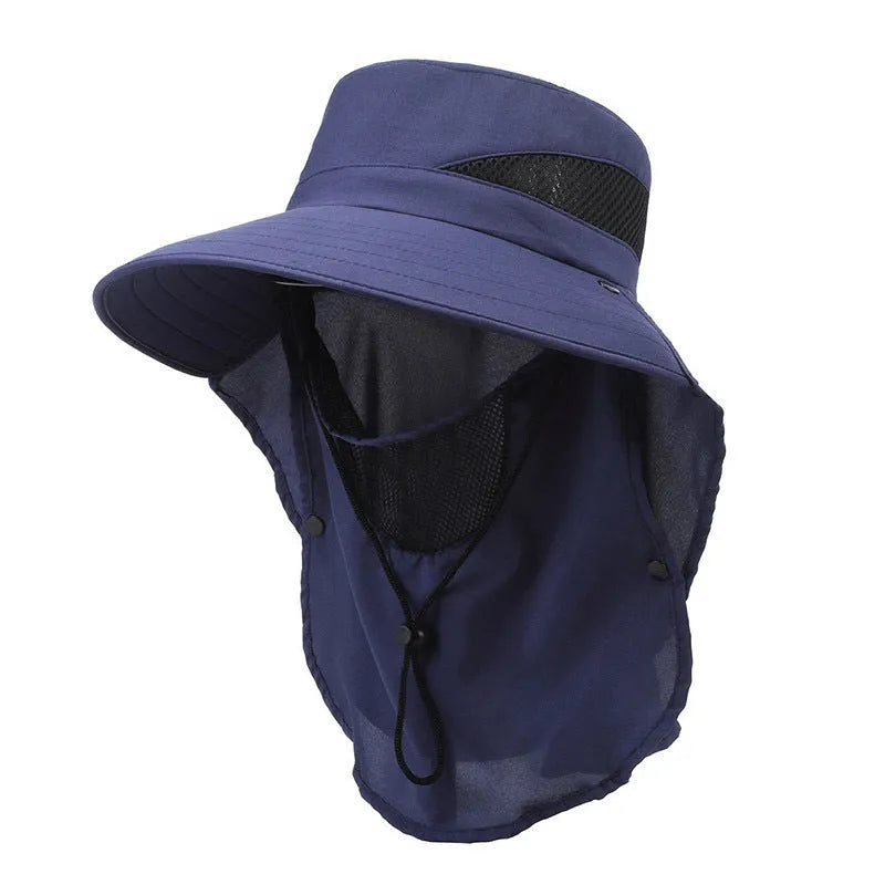 Men's adjustable polyester fisherman sun hat with wide brim in dark blue colour