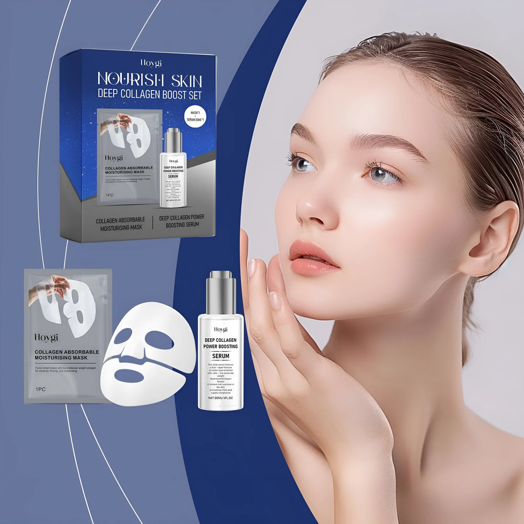Collagen moisturising suit facial treatment pack with clear hydrogel mask and 30ml essence bottle