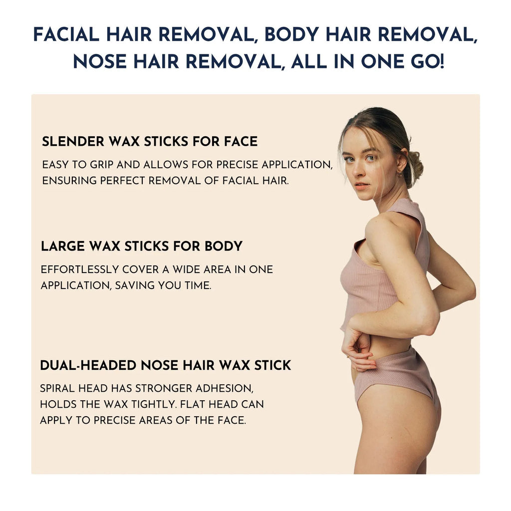 WUWUVISTA 63-piece hard wax hair removal kit with pink wax warmer, wax beans, and silicone tools