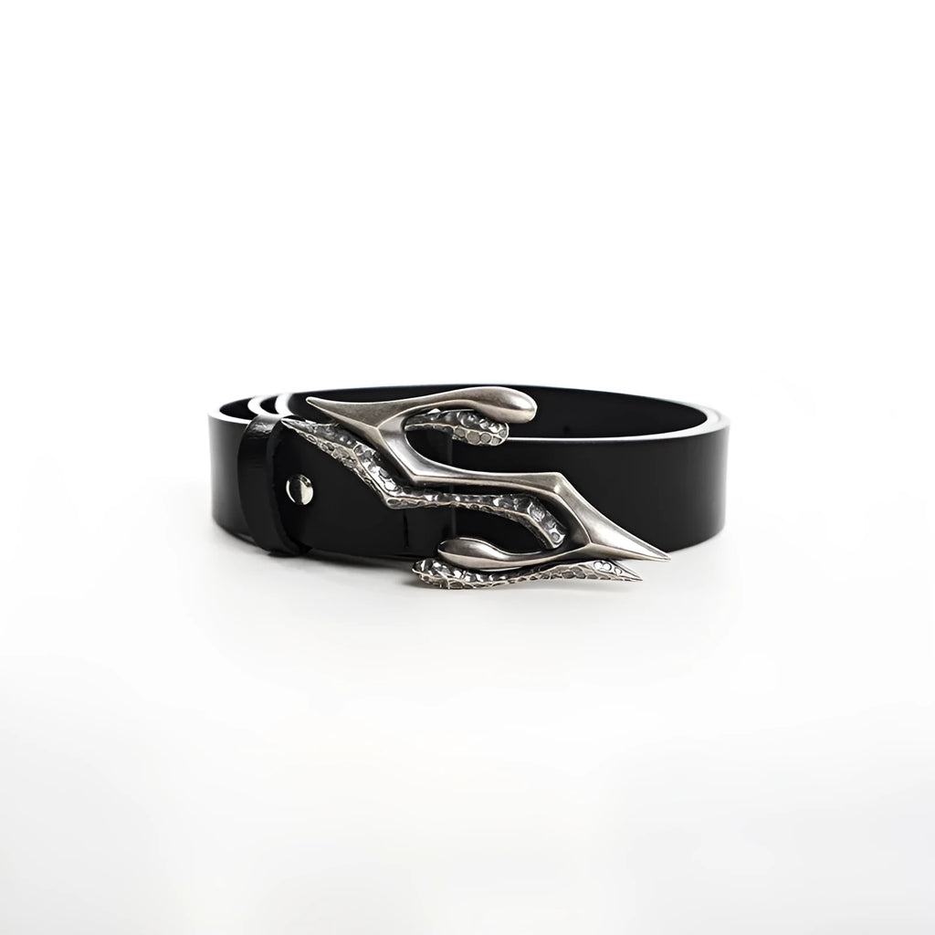 Black men's two-layer cowhide leather belt with metal letter buckle, 110cm length