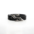Black men's two-layer cowhide leather belt with metal letter buckle, 110cm length