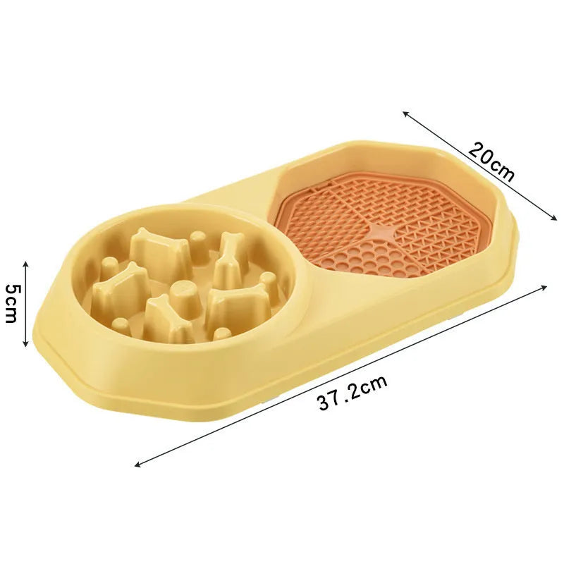 Blue interactive slow feeder dog bowl with puzzle pattern and non-slip base for small medium sized dogs