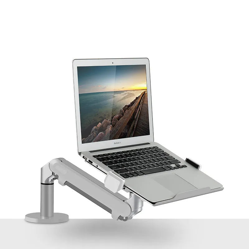 Adjustable aluminum computer stand with air pressure arm bracket in silver or black colour