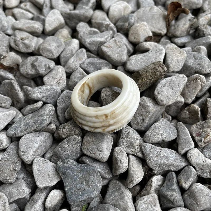 Chinese style irregular geometric resin wide ring in brown and white colour options