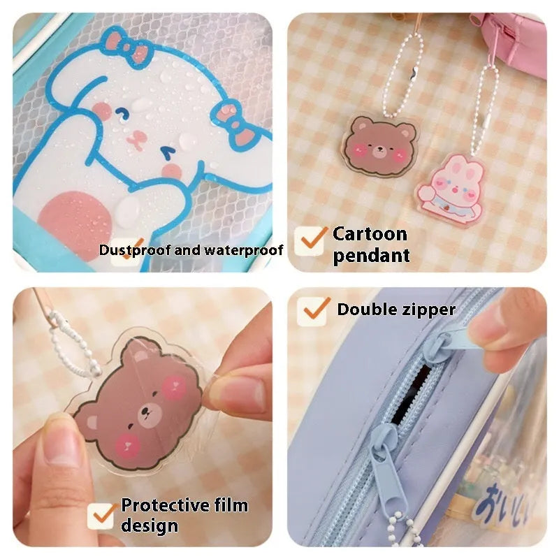 Transparent cartoon pencil case with large capacity and vertical South Korea style patterns