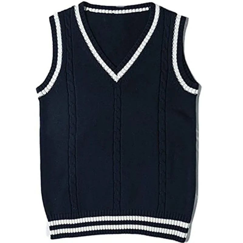 Women's slim fit V-neck waistcoat knitted sweater with striped stitching in acrylic fabric