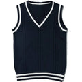 Women's slim fit V-neck waistcoat knitted sweater with striped stitching in acrylic fabric
