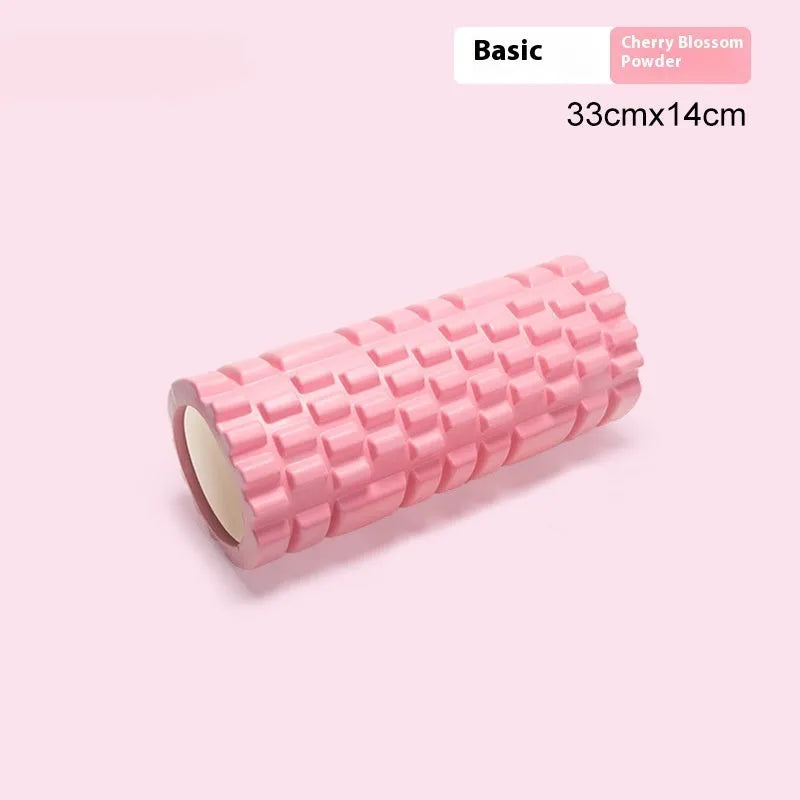 Black cylindrical EVA foam roller for fitness muscle recovery on a plain background.